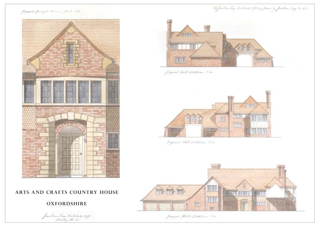 Watercolour design for Arts and Crafts Country House