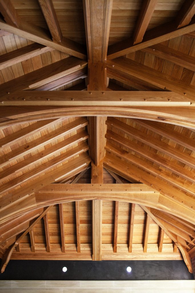 Bladed truss ceiling in new country house