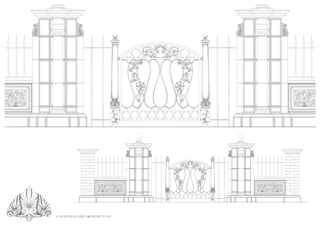 Design for garden entrance with stone piers