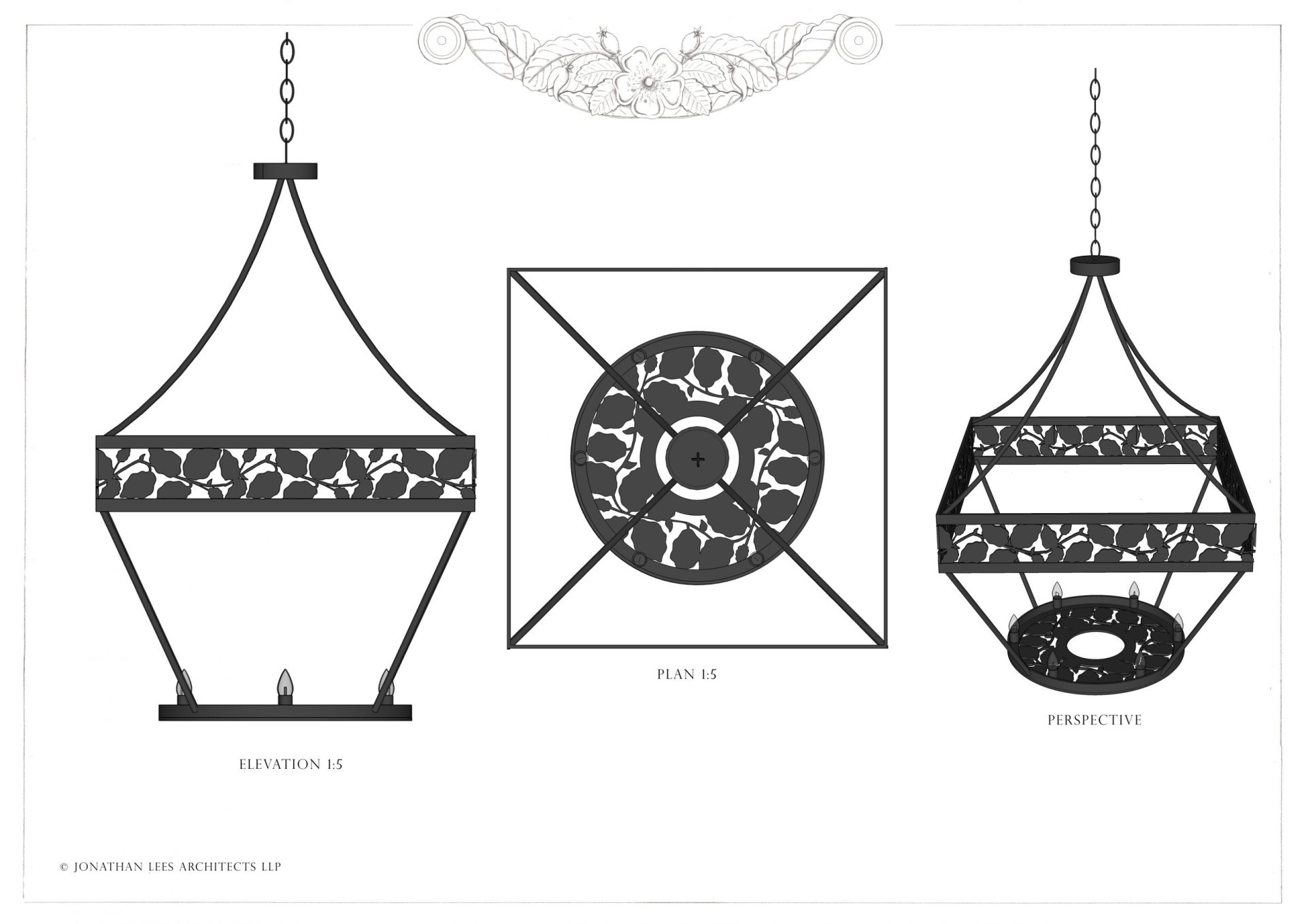 Bespoke metal light fitting for tennis Pavillion Unique metal pendant light for garden pavilion