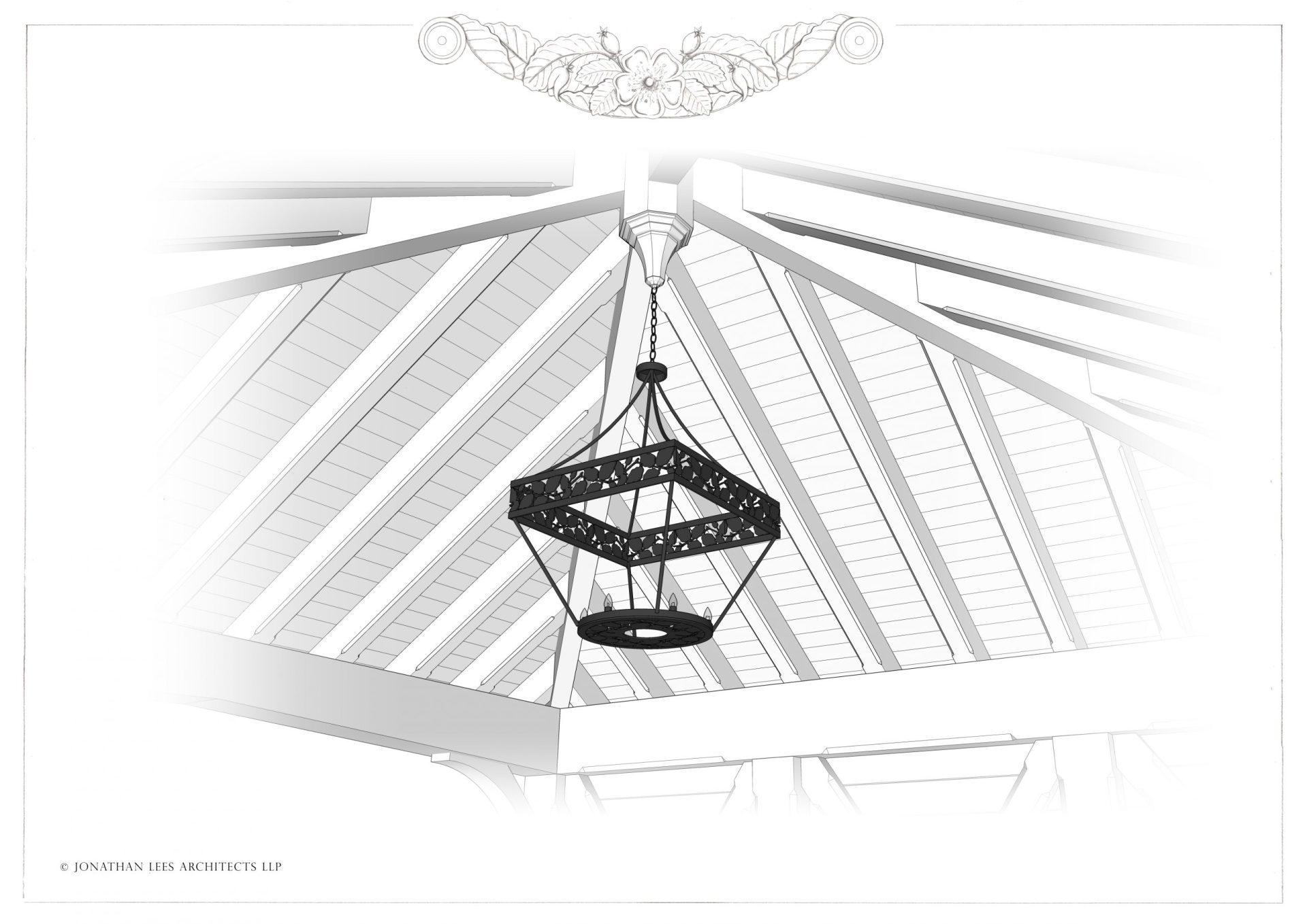 Tennis court pavilion bespoke chandelier Bespoke metal outdoor light