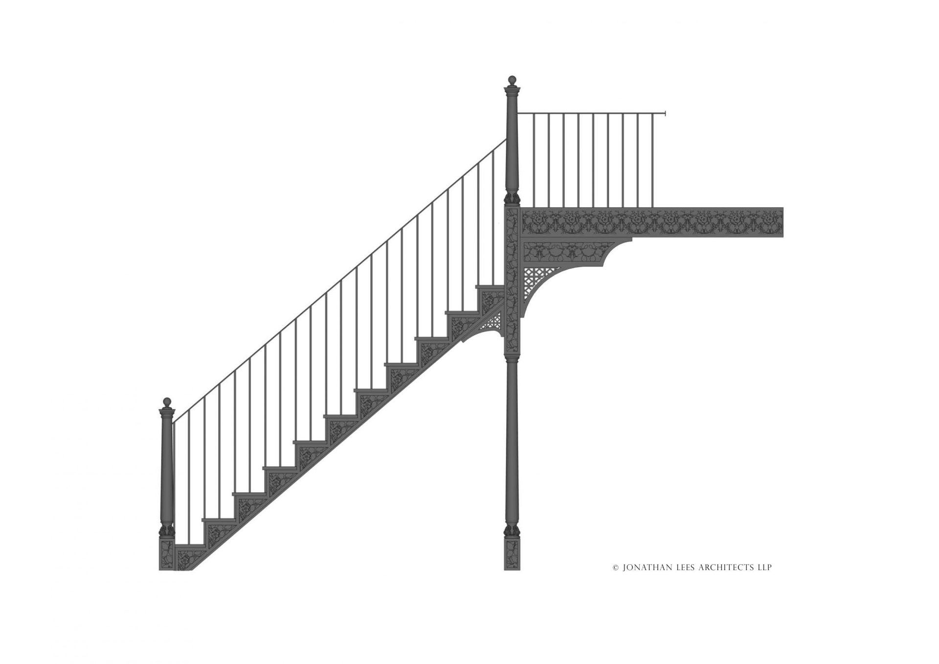 Ornate metal staircase design for private gym Decorative patterned metal staircase