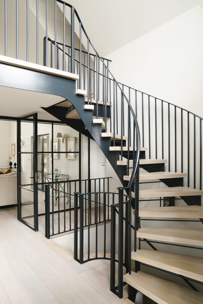 Metal and Oak Contemporary Staircase Contemporary black metal spiral staircase