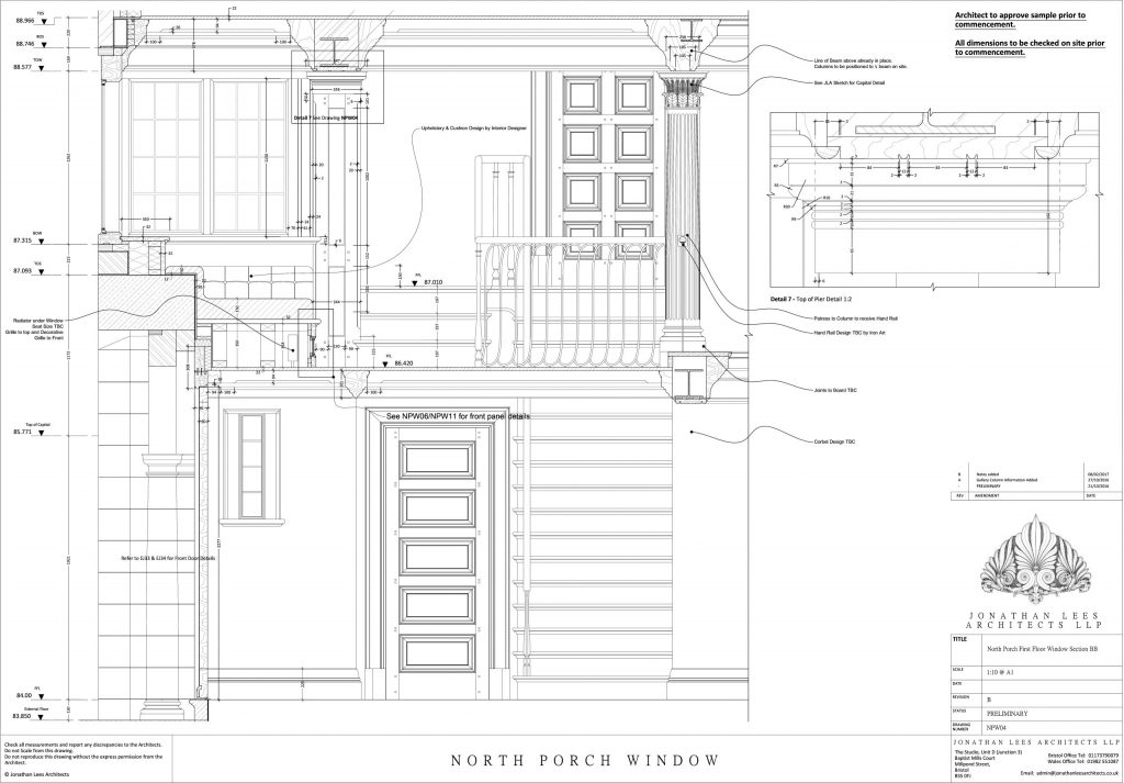 Staircase, hallway and gallery technical section drawing