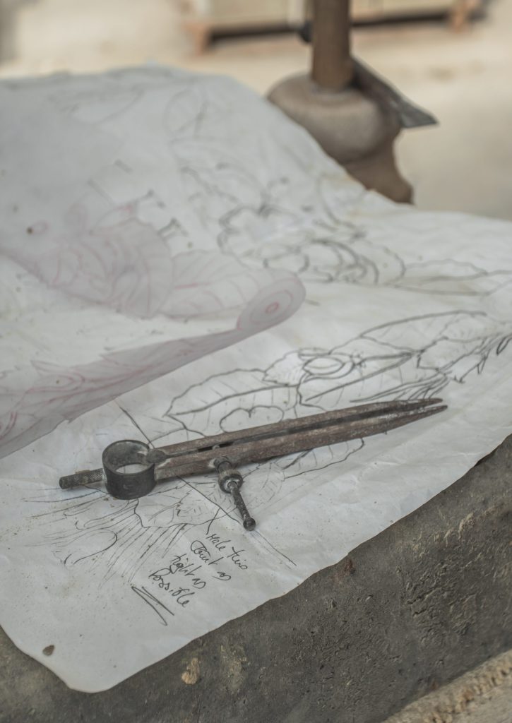 Stone Carving Sketch Design Stone mason working from Architect drawings
