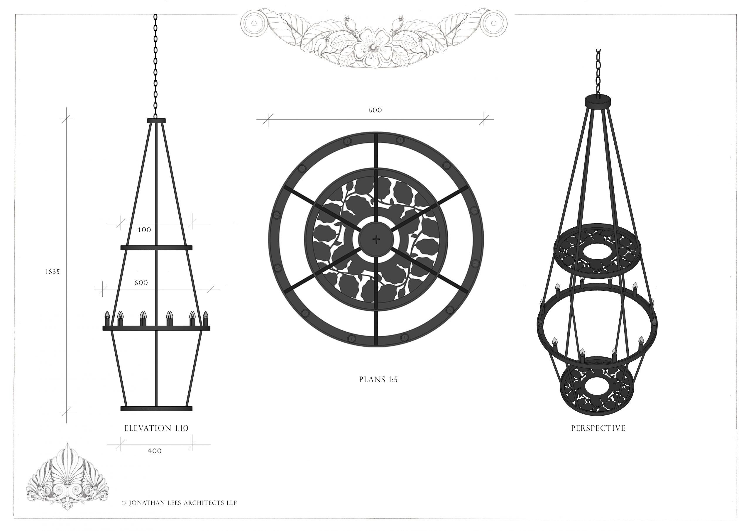 Decorative Iron Chandelier Drawing Ornate metal outdoor pendant light