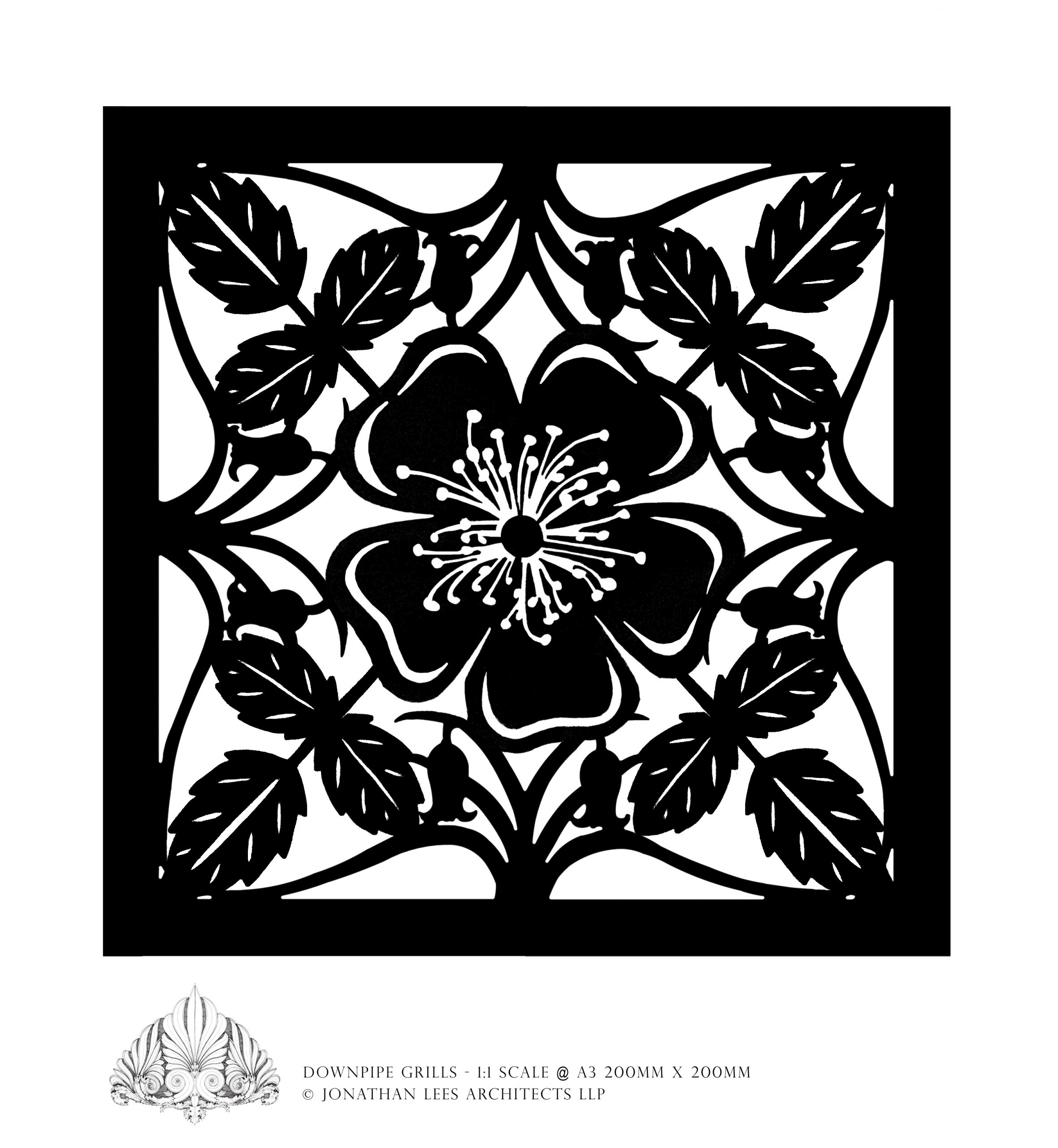 Decorative Rainwater Grate Design Intricate brass inlay plate design for garden
