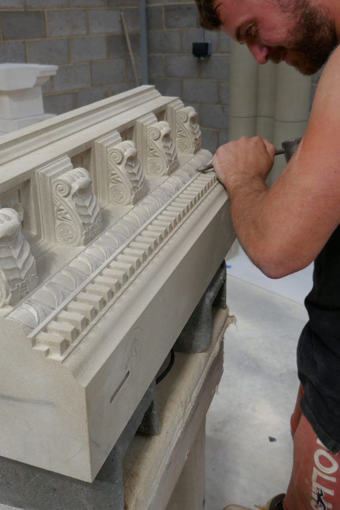 Stone Mason Carving Entablature Award winning stone masonry in the UK