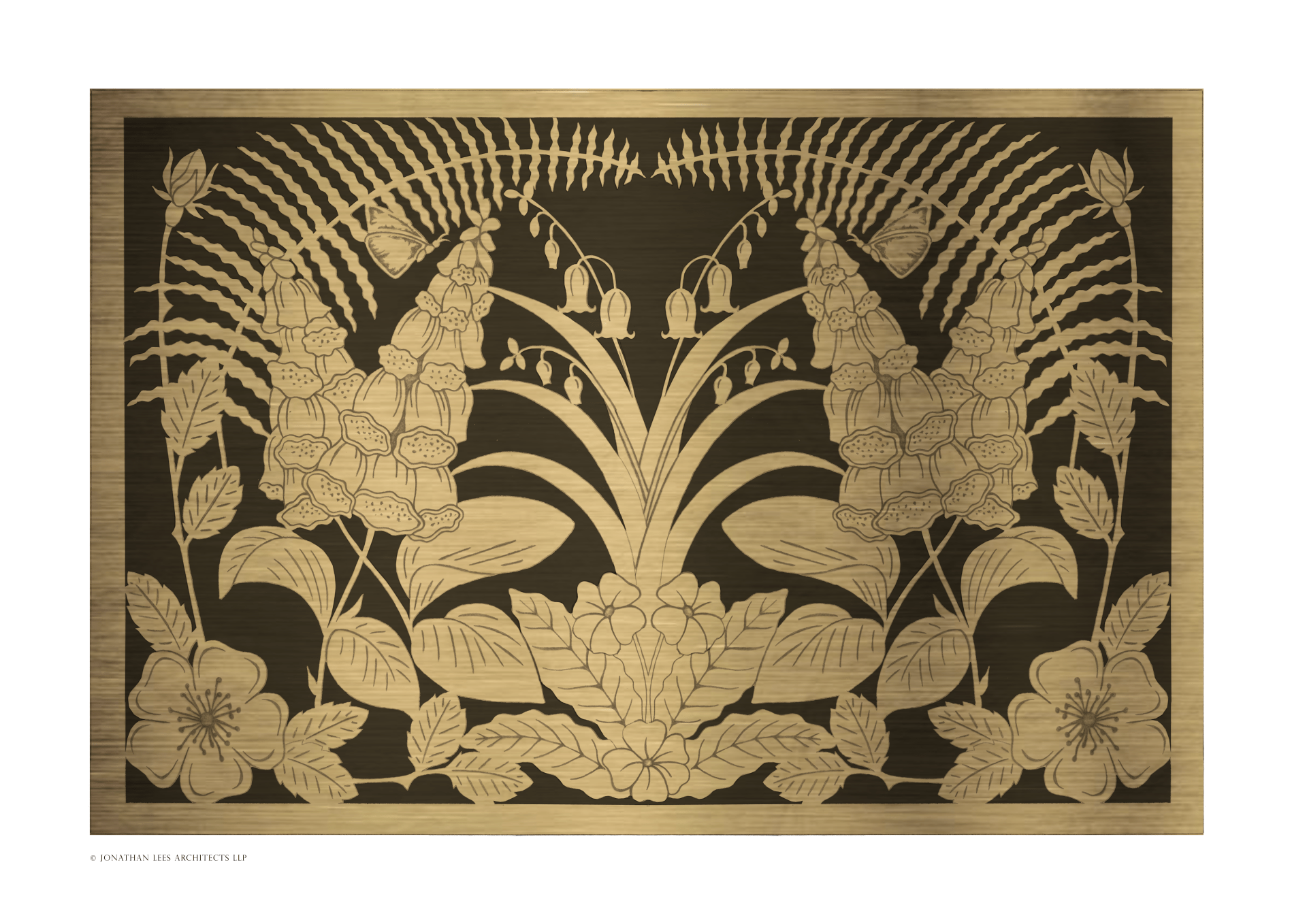 Brass Vent Cover Design for Oak Cabinet Brass grate design woodland scene for vent cover