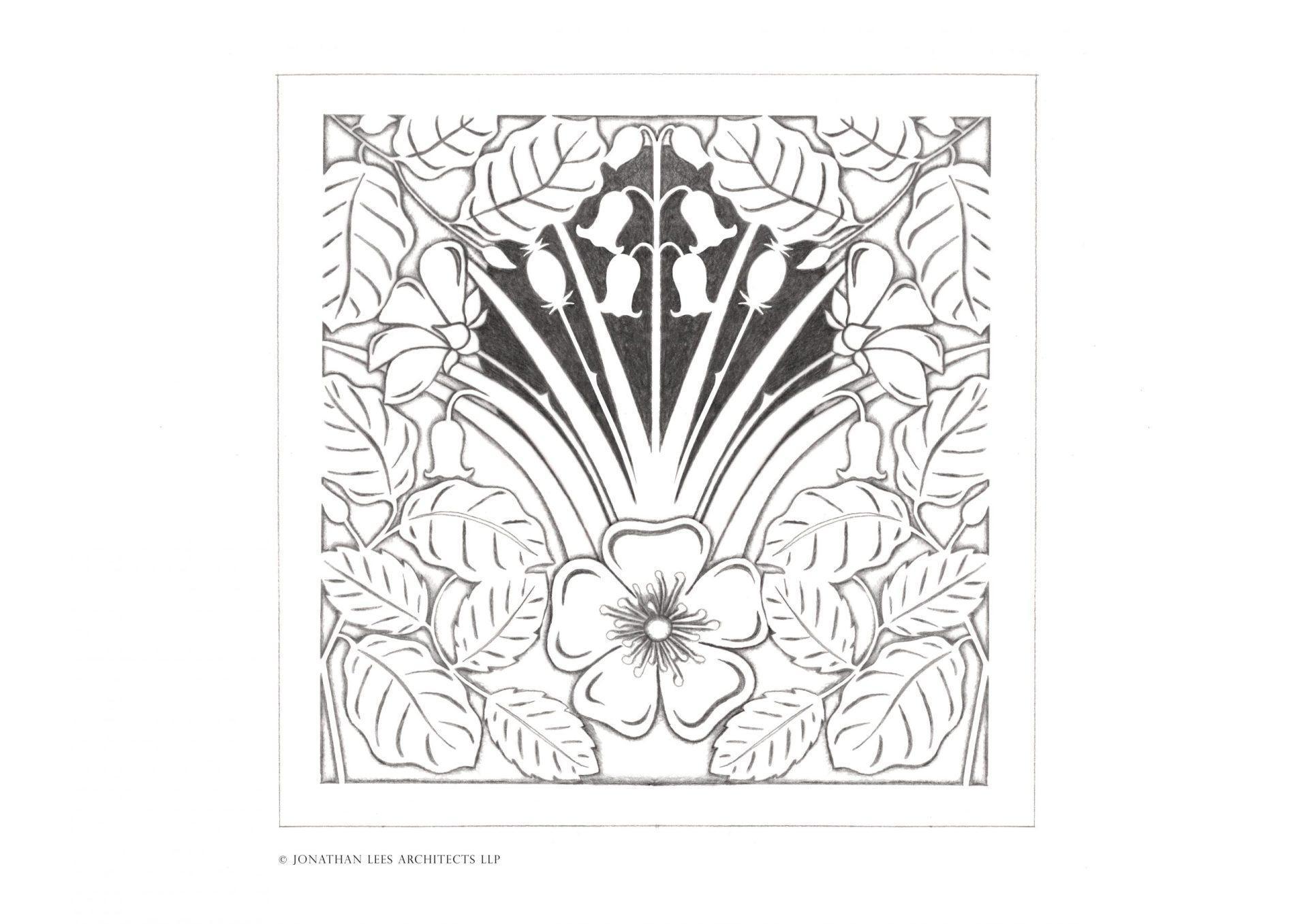 Floral and leaf design drawing for metal vent cover