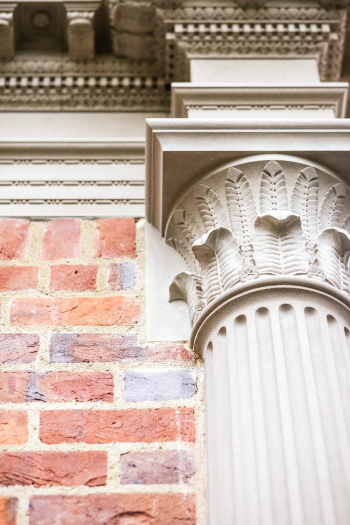 Detailed stone carving on new Classical building