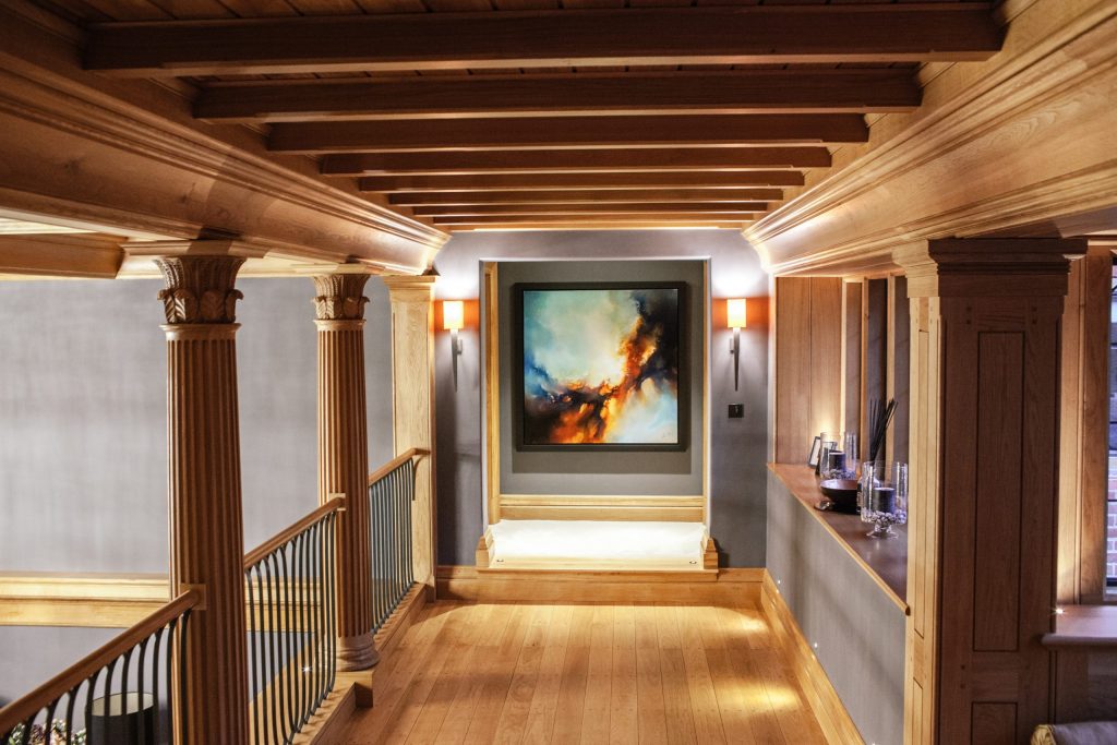 Main hall gallery with Oak columns and Oak ceiling