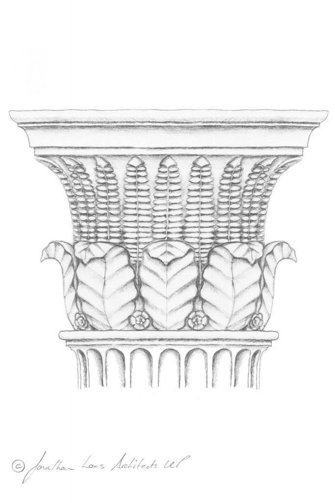 Pencil drawing design for carved oak column capital Classical architecture column design in Oak