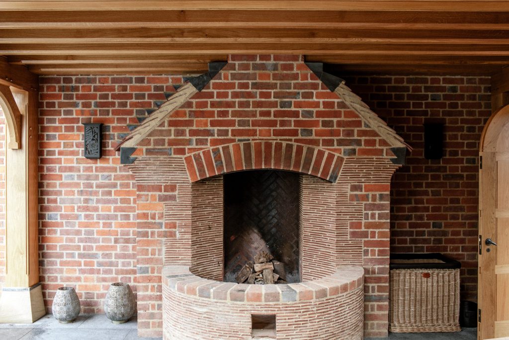 Outdoor Brick Fireplace Arts and Crafts Brick and tile large outdoor garden fireplace and fire pit