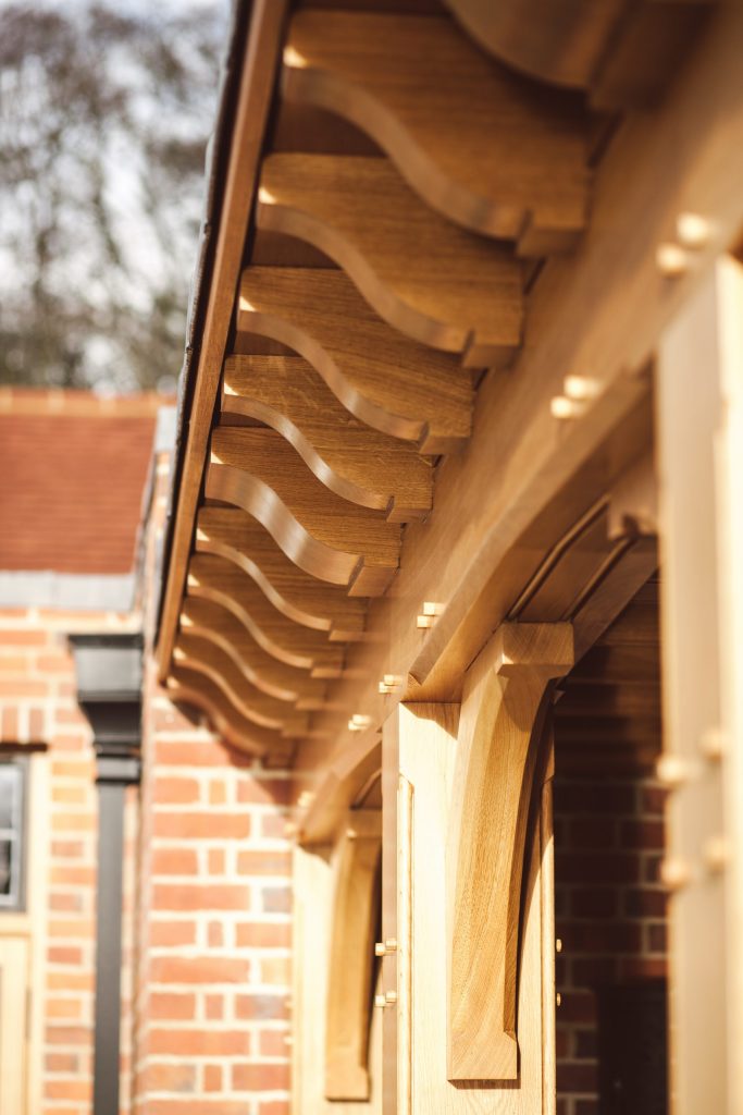 Traditional Oak pergola in garden