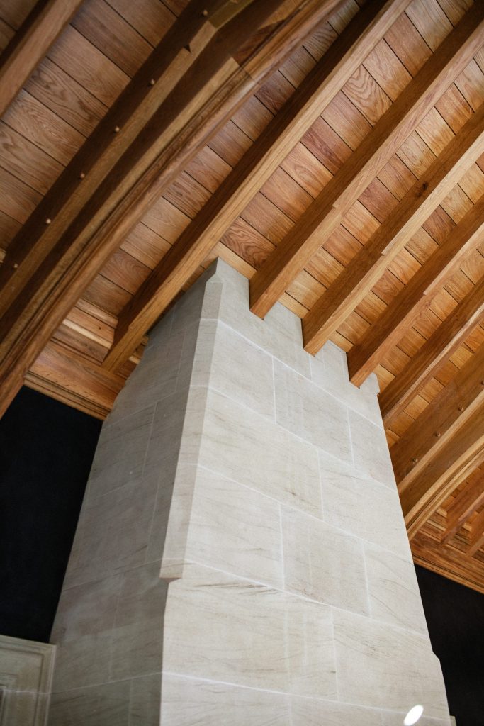 Large Stone Fireplace and Oak Ceiling Huge Arts and Crafts stone chimney breast