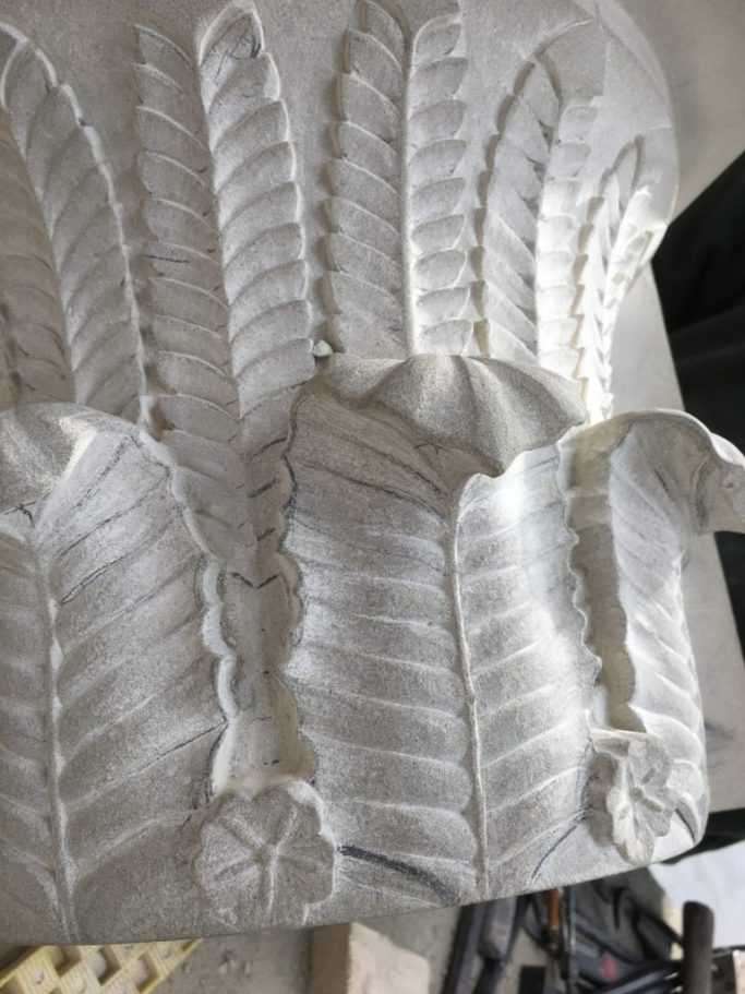 Stone Beech Leaves and Ferns Classical column capital carved with beech leaves and ferns