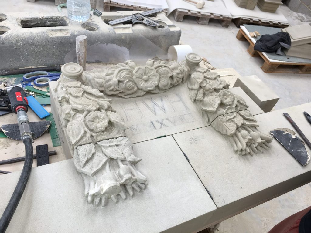 Classical Stone Carved Swag Arts and Crafts stone masonry carving in the UK