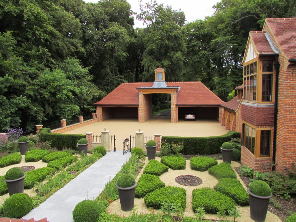 Entrance gatehouse to country estate courtyard Arts and Crafts country house estate design