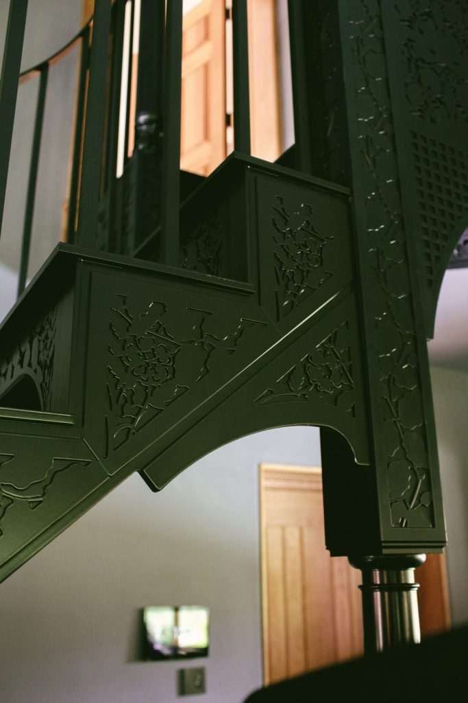 Ornate black metal staircase