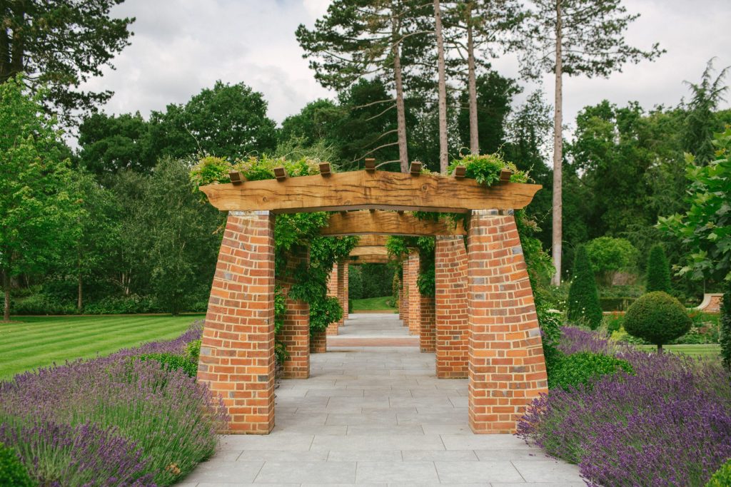 Brick and Oak Garden Pergola Arts and Crafts brick and Oak loggia design
