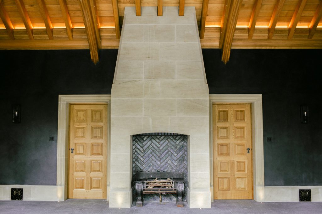 Monolith Stone Fireplace in Classical Garden Building Large Arts and Crafts stone chimney breast and fireplace