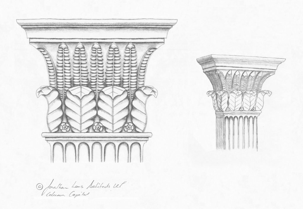 Pencil drawing design for decorative Oak column