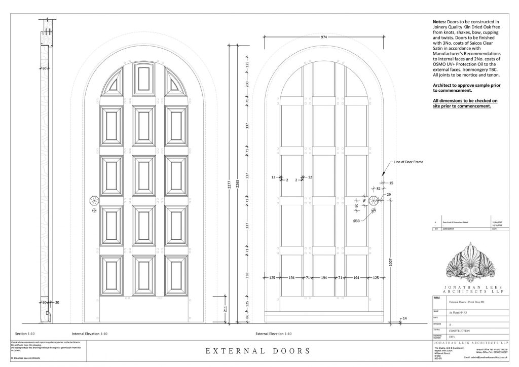 Oak Front Door Drawing Country Estate Arched Oak panelled door design