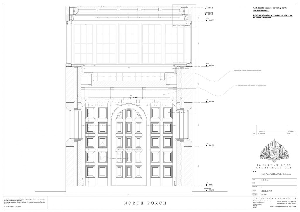 Architect drawing for Oak panelled arched front door