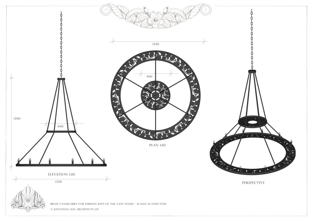 Metal chandelier for garden building