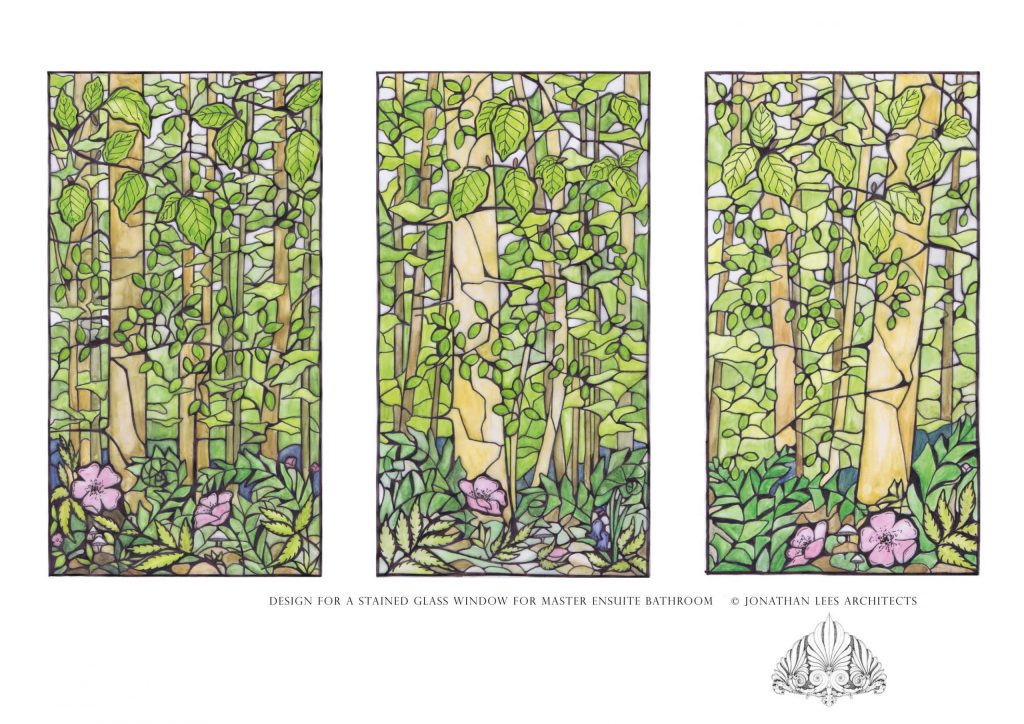 Bespoke stained glass window forest scene