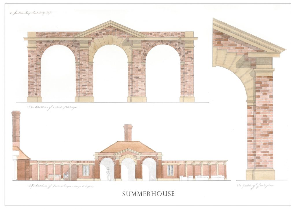 Brick and stone classical garden summerhouse