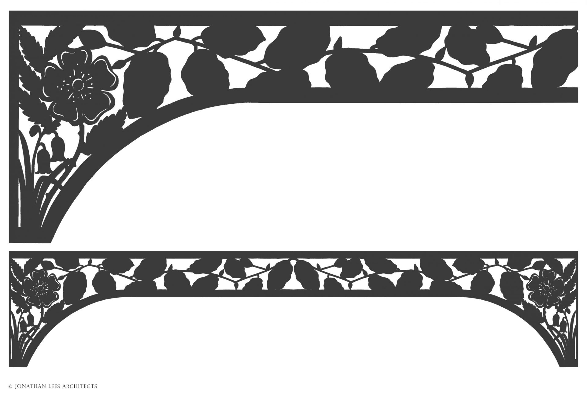 Ornate metal staircase riser design Ornate metal staircase panel design with beech leaves