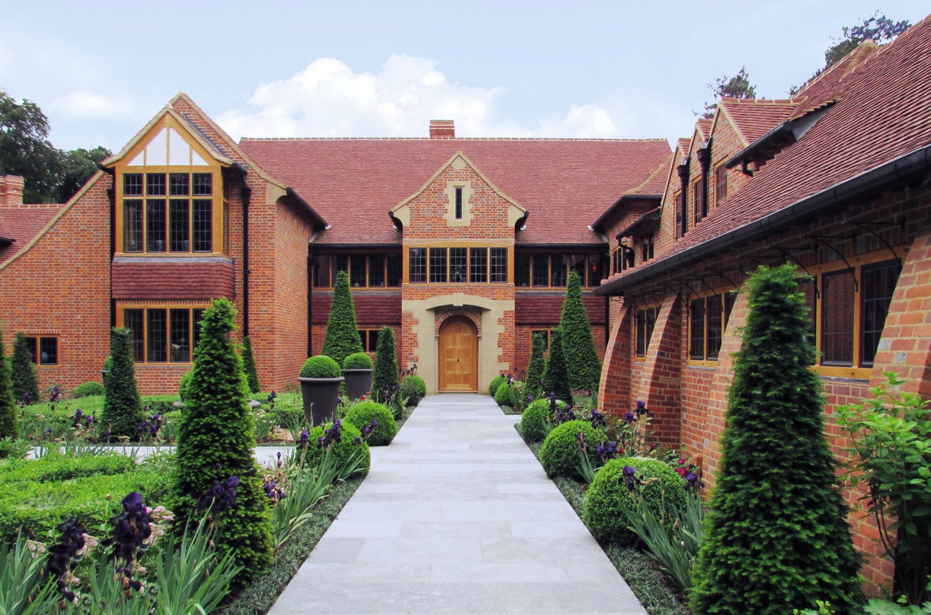 Front entrance to Arts and Crafts country manor