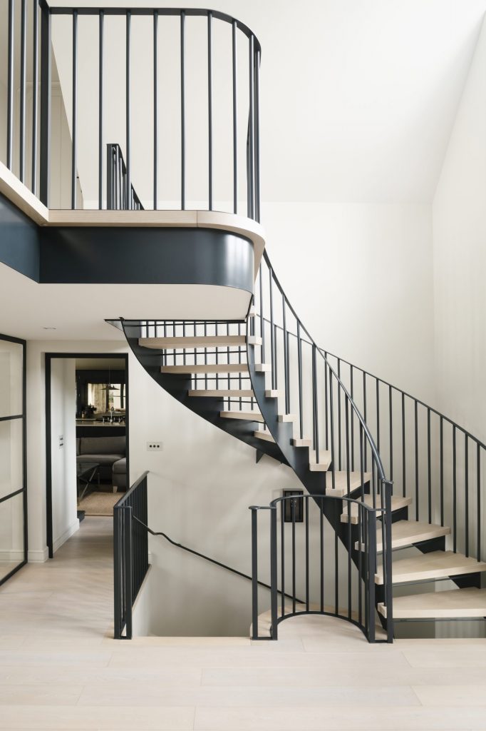 Contemporary steel spiral staircase in new home New country house contemporary steel staircase