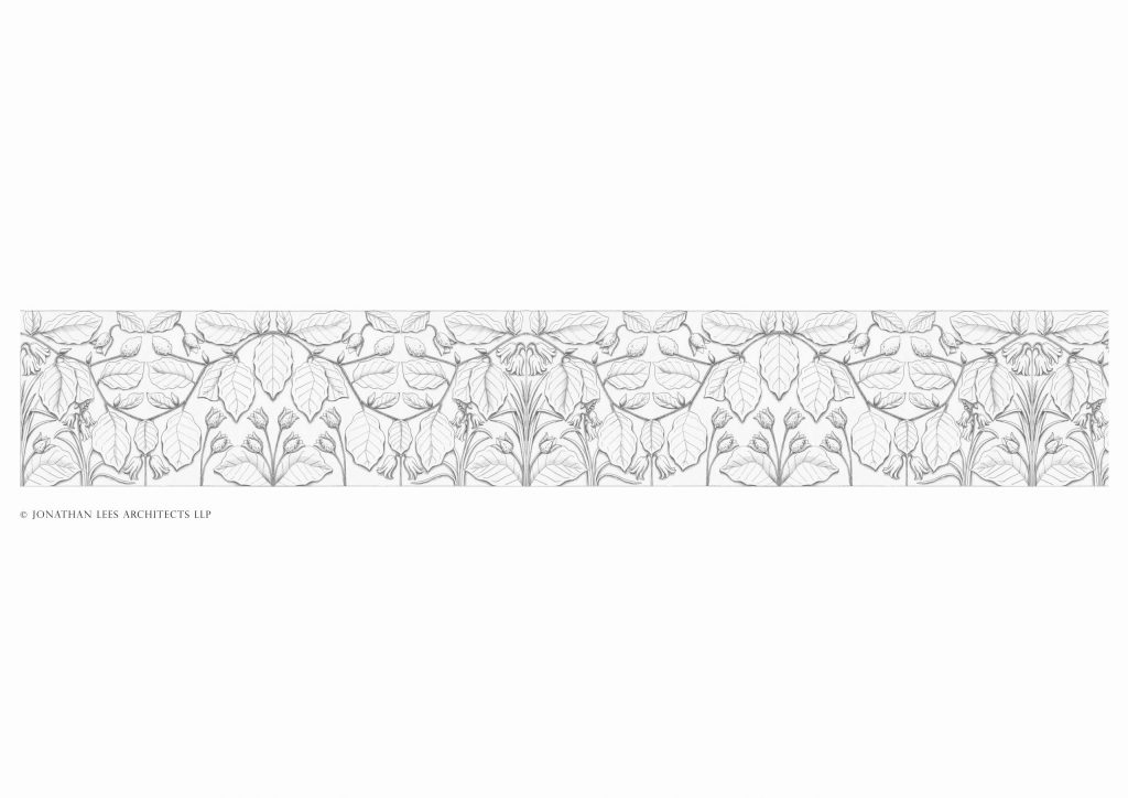 Decorative plaster frieze Plaster frieze decorated with beech leaves and bluebells