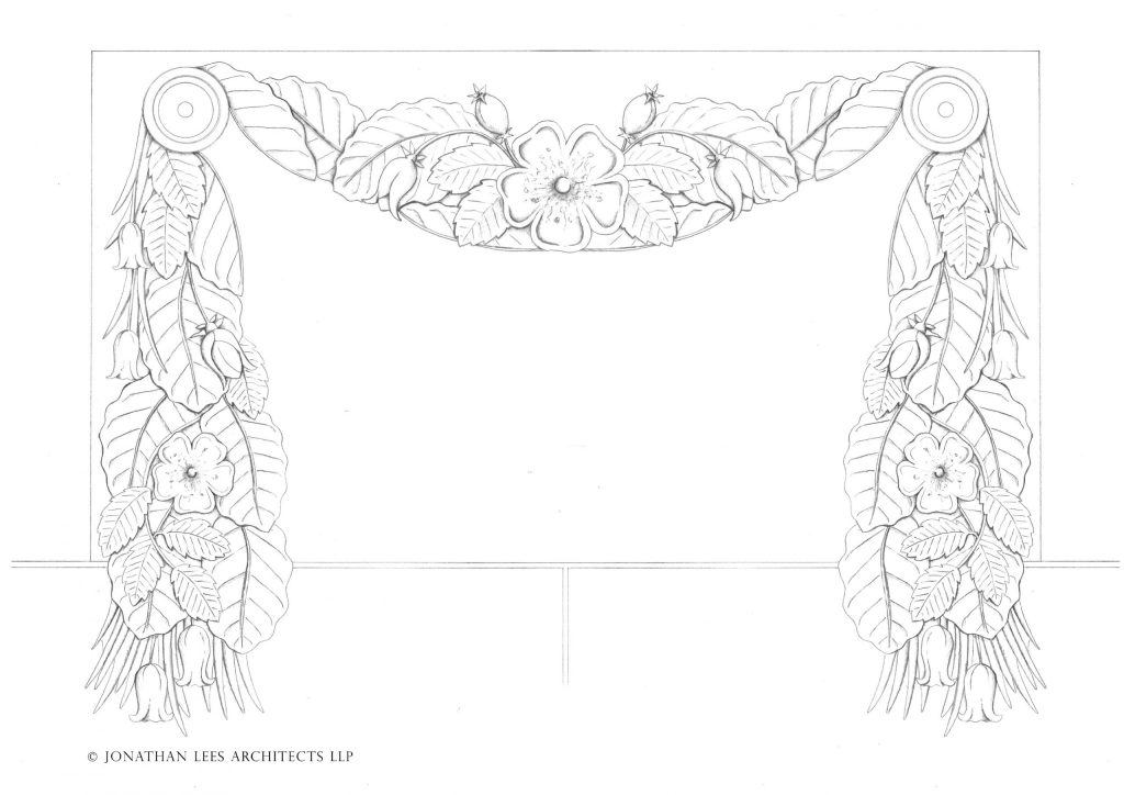 Garden Folly Cartouche Pencil Drawing Garden folly cartouche stone carving design