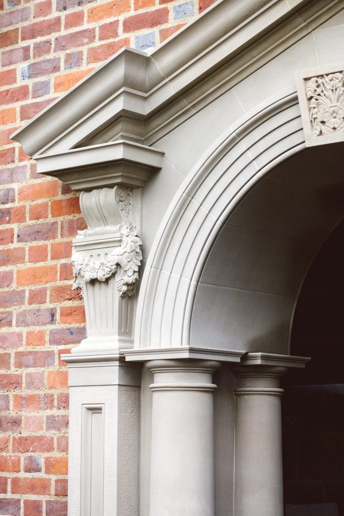 Classical stone garden building with carvings