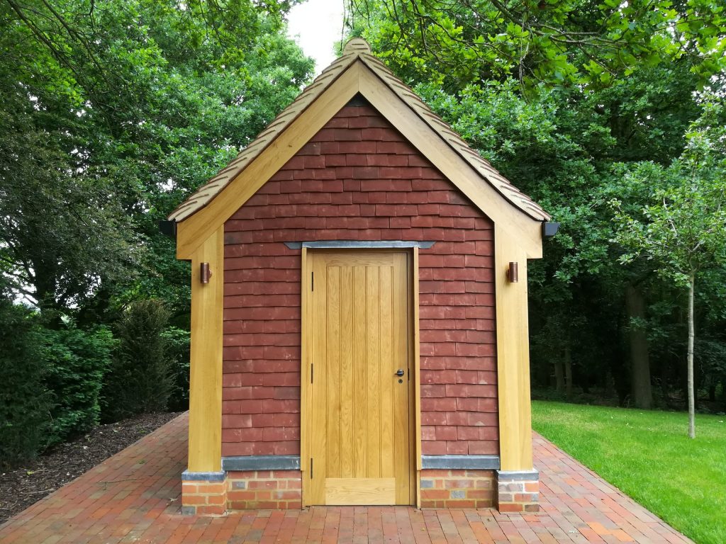 Arts and Crafts garden potting shed with Oak Frame