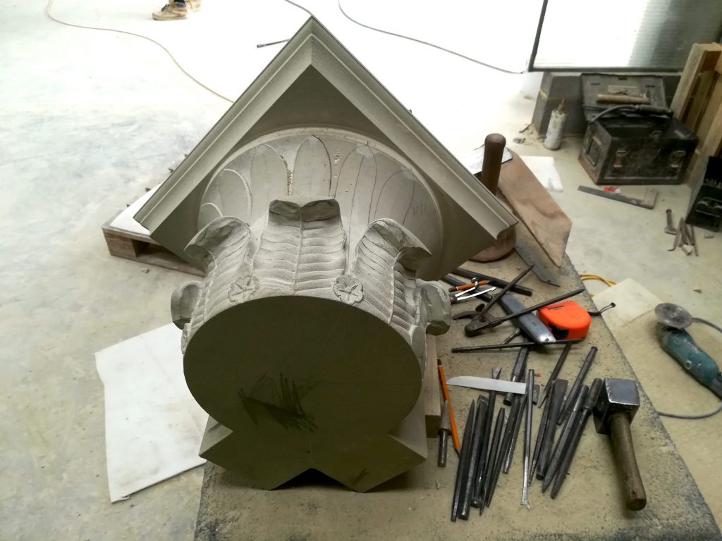 Traditional Mason Carving of Stone Capital Traditional stone carved column capital