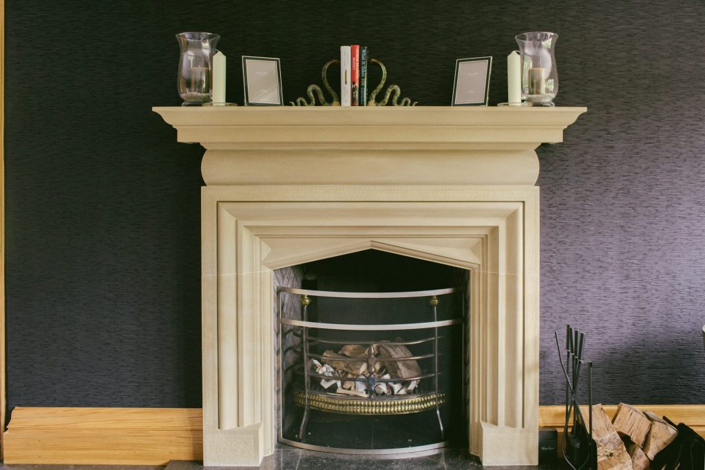 Classical Arts and Crafts stone fireplace surround Classical Arts and Crafts stone fireplace surround