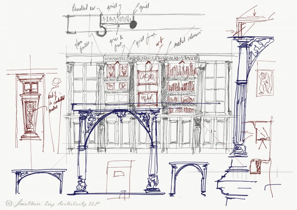 Architect sketch of cabinet design
