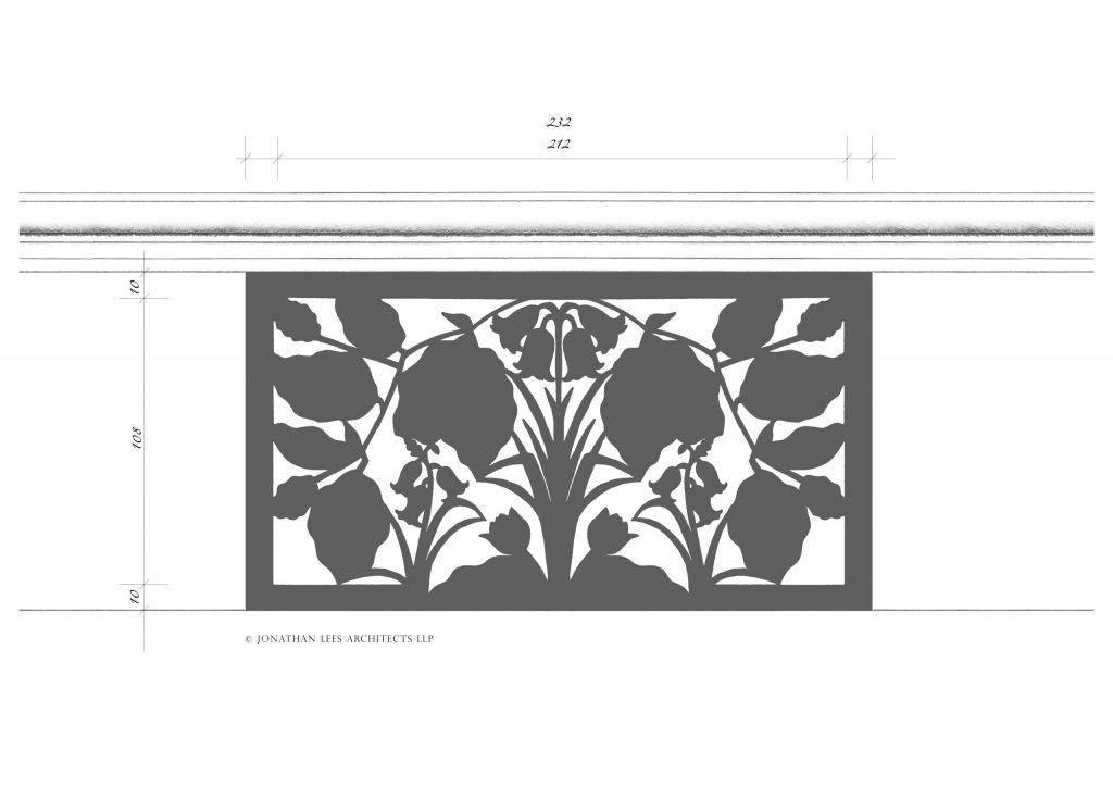 Iron vent cover in Oak skirting board design Bespoke powder coated metal vent cover