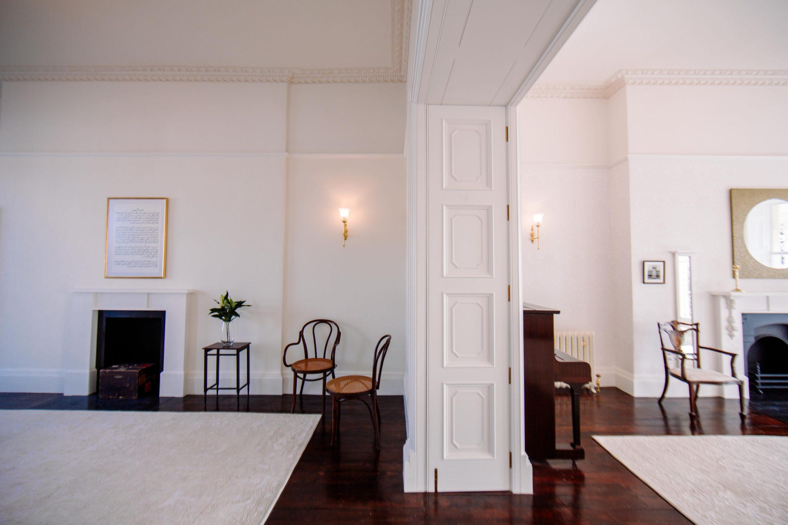 Ornate classical stone carvings on new building