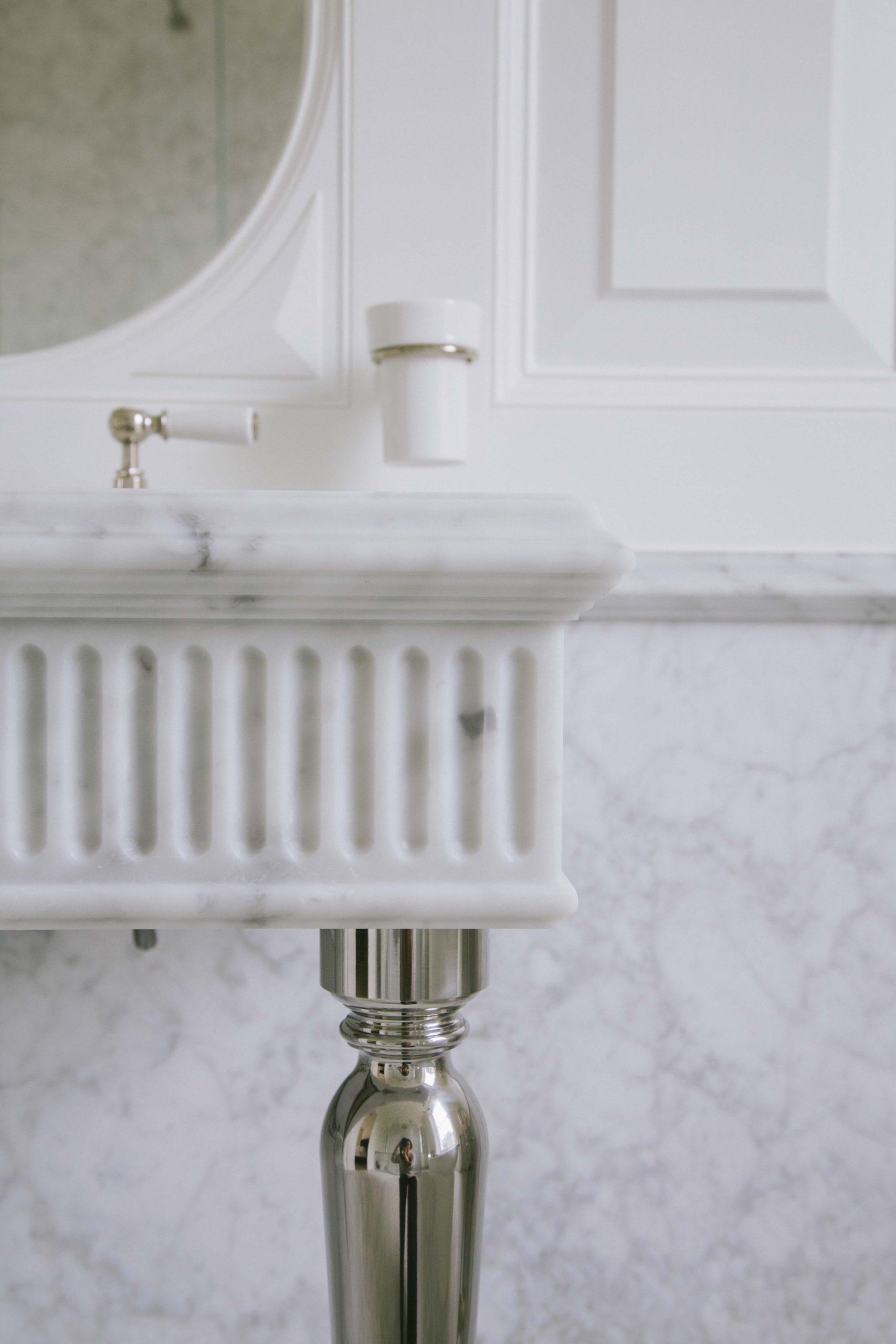 Stone carved floral swag on classical garden building